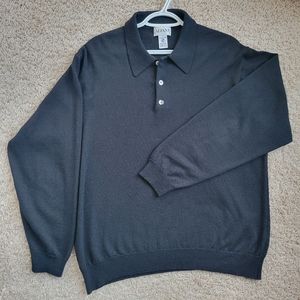 Alfani Men's Merino Wool 1/4 Button Collared Sweater Black Large